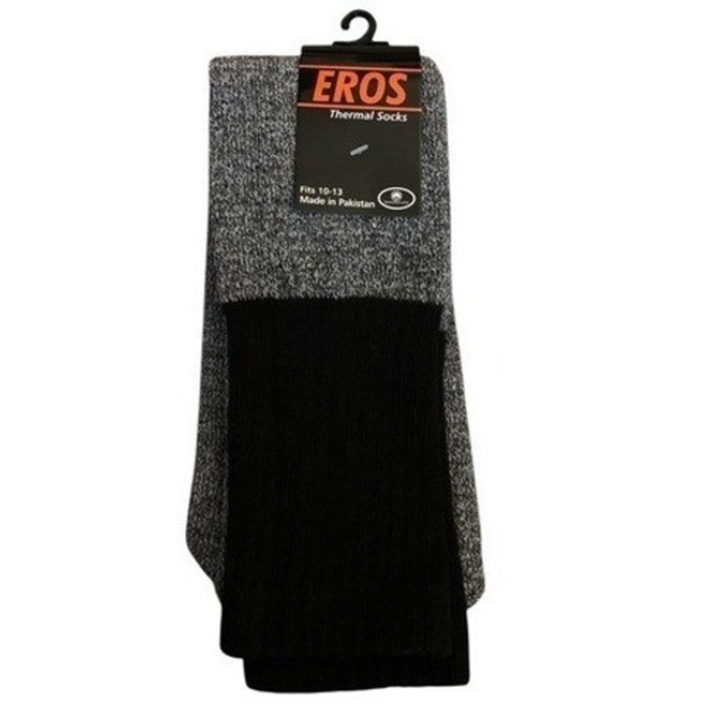 Eros Thermal Socks Mens Fits 10-13 Gray Black Cotton Blend Winter Gorpcore 6004A